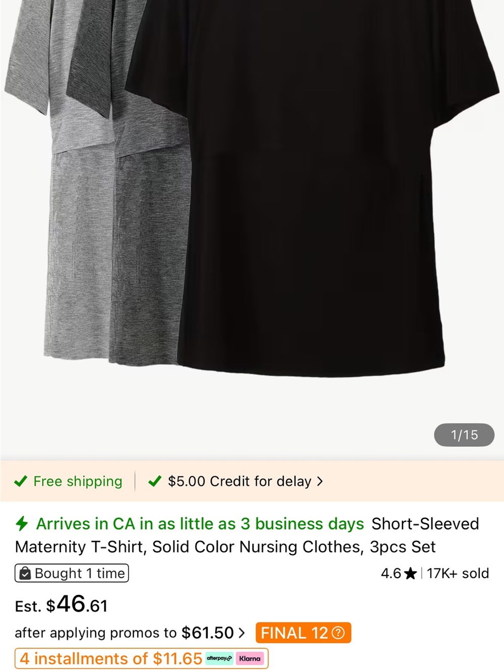 Short-Sleeve Nursing & Maternity Tee 3-Pack - Black & Gray